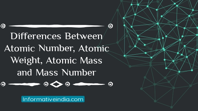 Define Atomic Number, Atomic Weight, Atomic Mass and Mass Number